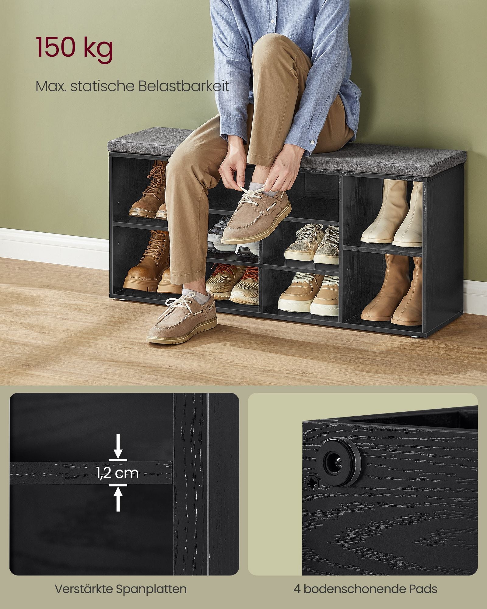 Schuhregal mit Sitzfläche 30 x 104 x 48 cm ebenholzschwarz