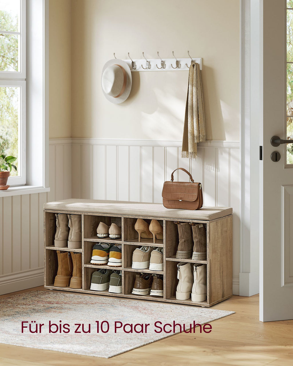 Schuhregal mit Sitzfläche 30 x 104 x 48 cm kamelbraun