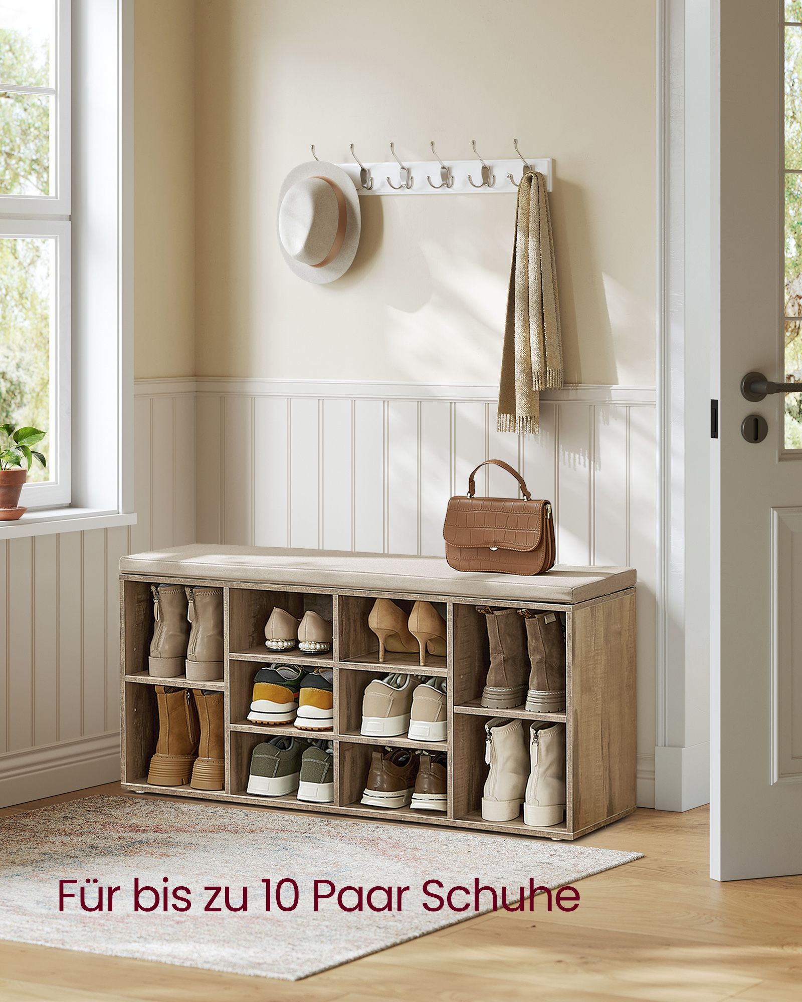 Schuhregal mit Sitzfläche 30 x 104 x 48 cm kamelbraun