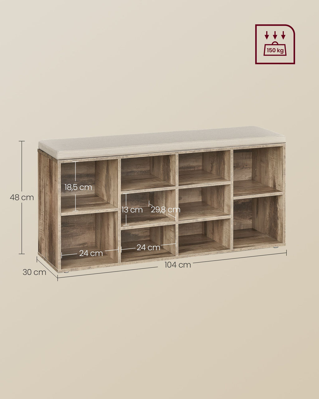 Schuhregal mit Sitzfläche 30 x 104 x 48 cm kamelbraun