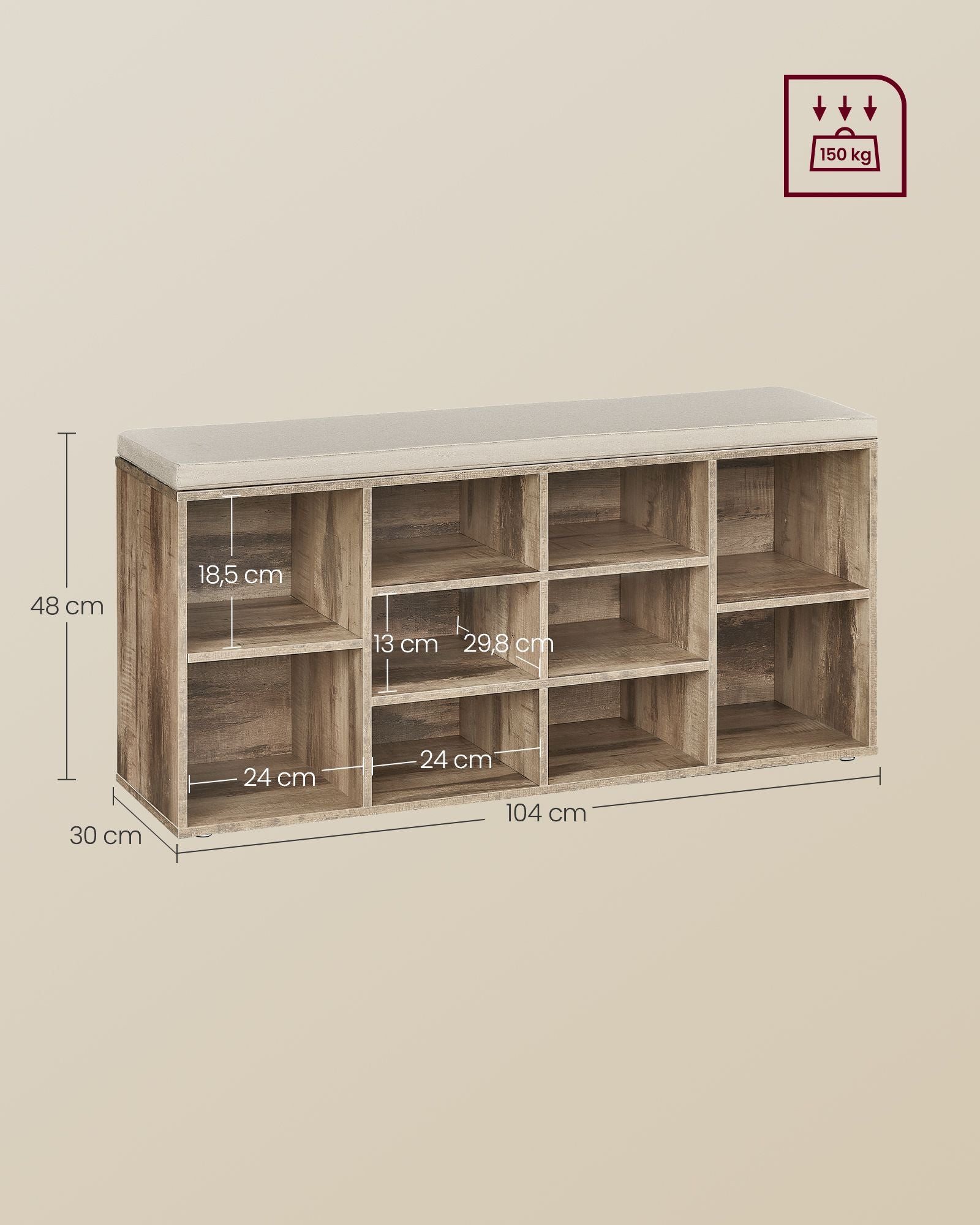 Schuhregal mit Sitzfläche 30 x 104 x 48 cm kamelbraun
