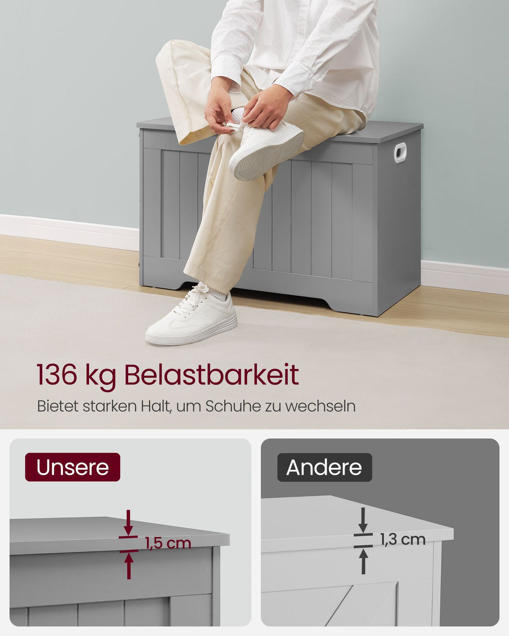 Schuhbank mit Stauraum 40 x 76 x 48 cm Landhausstil
