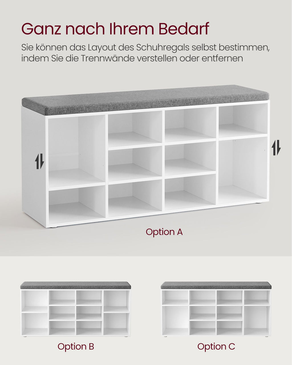 Schuhbank Sitzbank mit Stauraum 12 Fächer klassikweiß