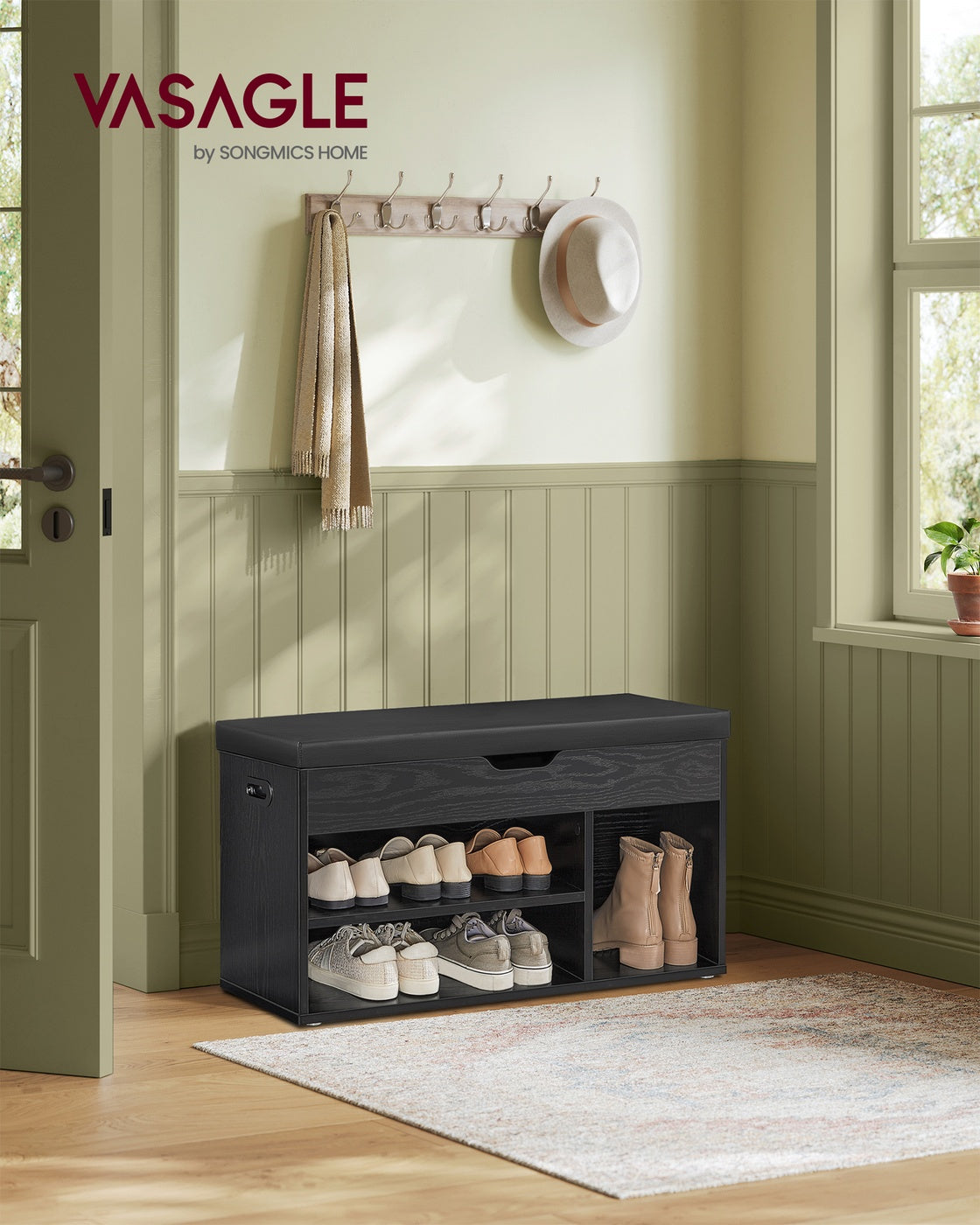Schuhbank mit Sitzfläche und Stauraum 30 x 80 x 44 cm naturbeige-cappuccinobeige