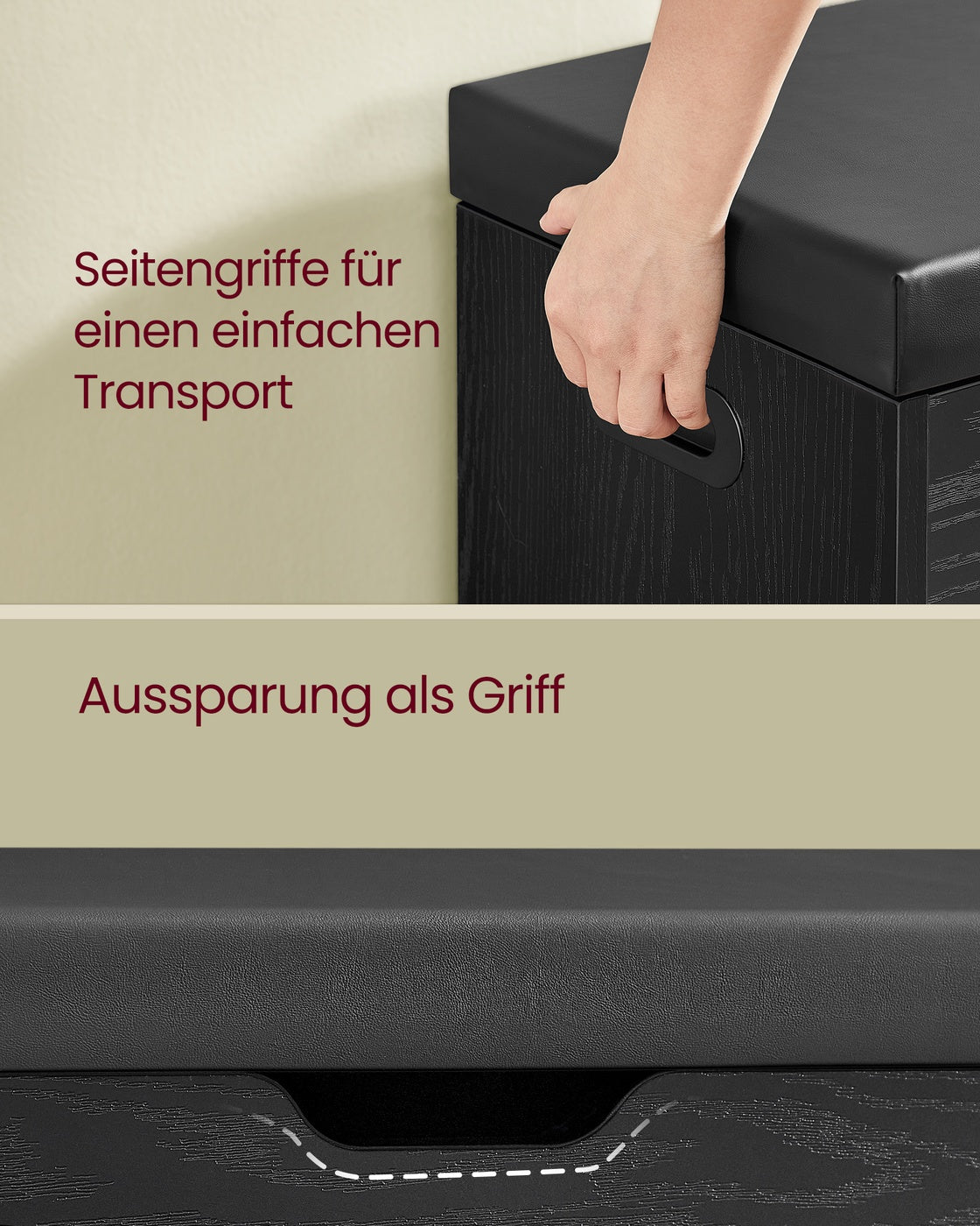 Schuhbank mit Sitzfläche und Stauraum 30 x 80 x 44 cm naturbeige-cappuccinobeige