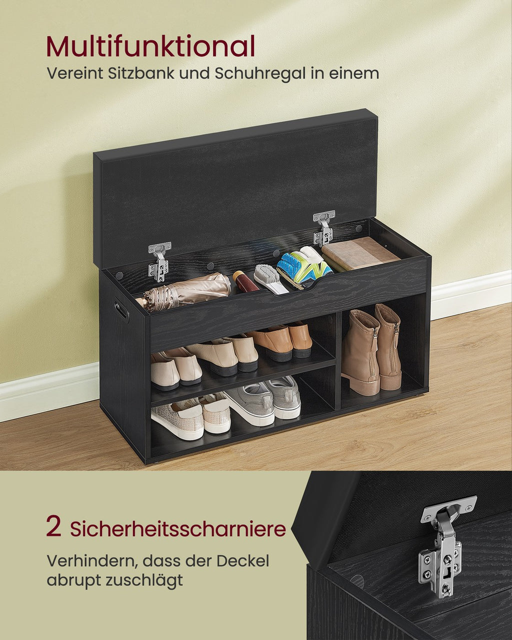 Schuhbank mit Sitzfläche und Stauraum 30 x 80 x 44 cm naturbeige-cappuccinobeige