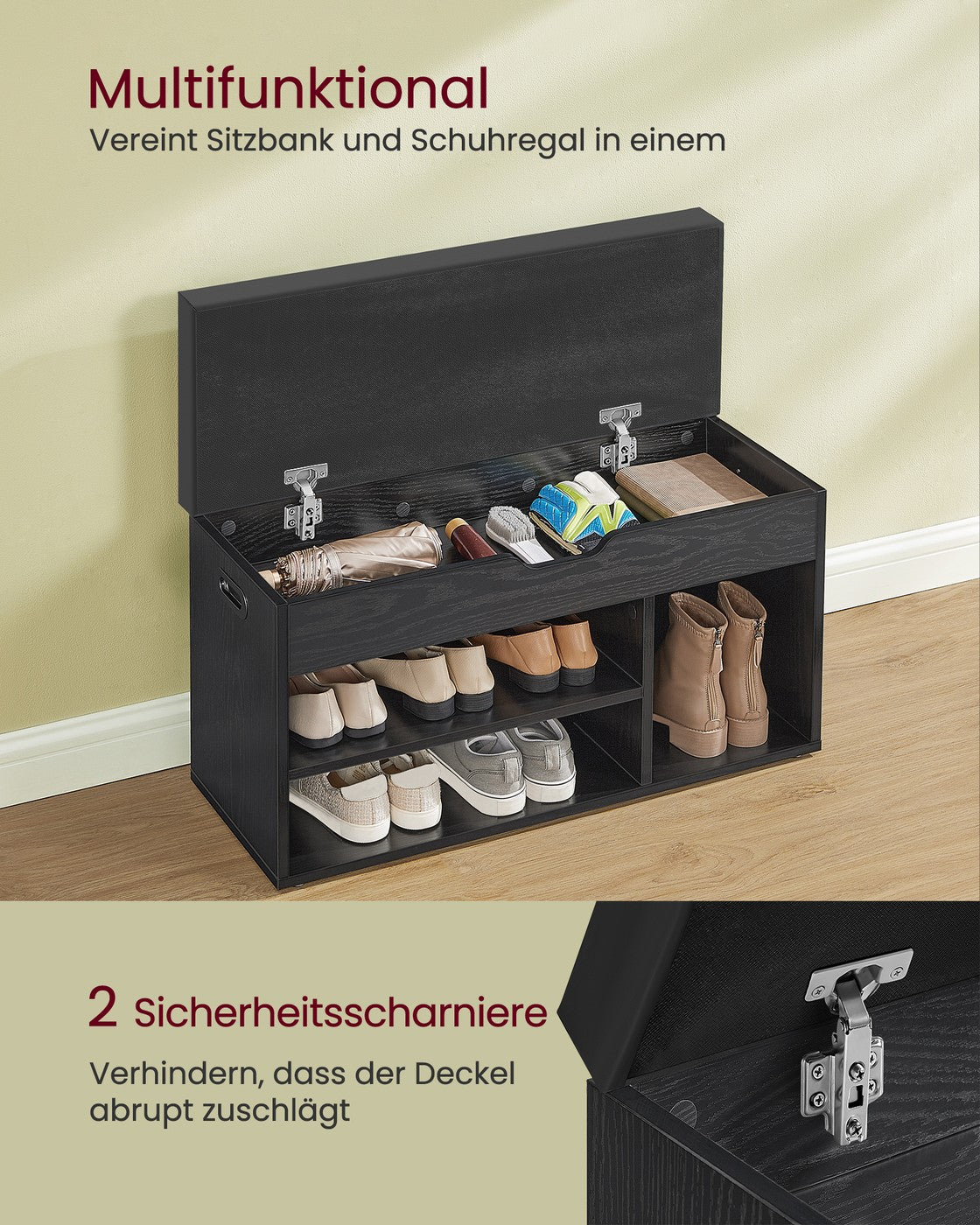 Schuhbank mit Sitzfläche und Stauraum 30 x 80 x 44 cm naturbeige-cappuccinobeige