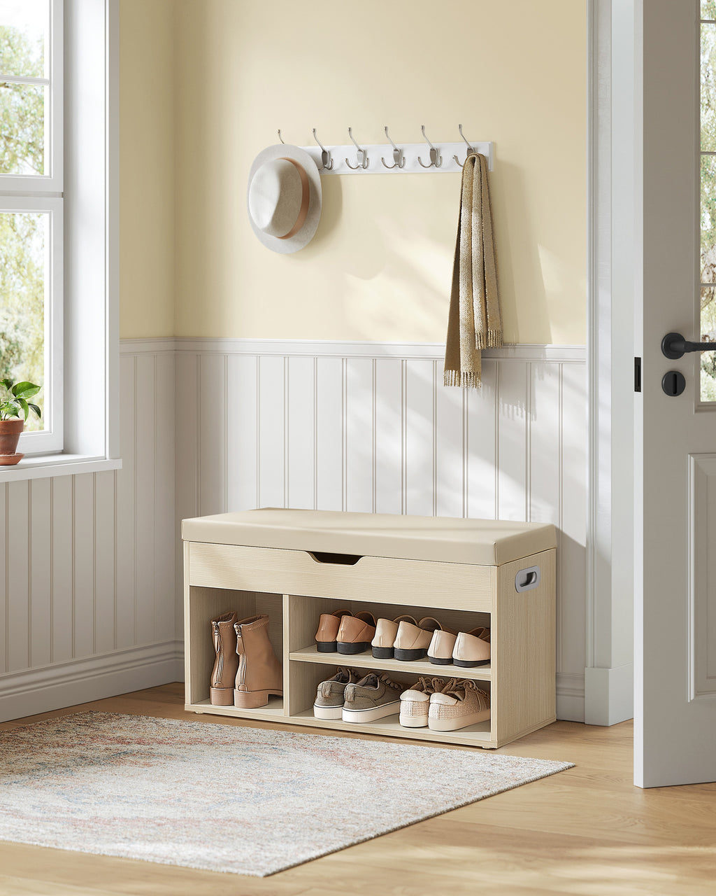 Schuhbank mit 3 offenen Fächern naturbeige