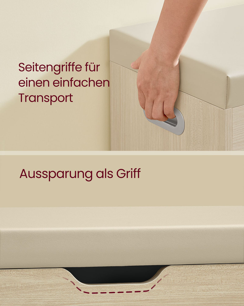 Schuhbank mit 3 offenen Fächern naturbeige