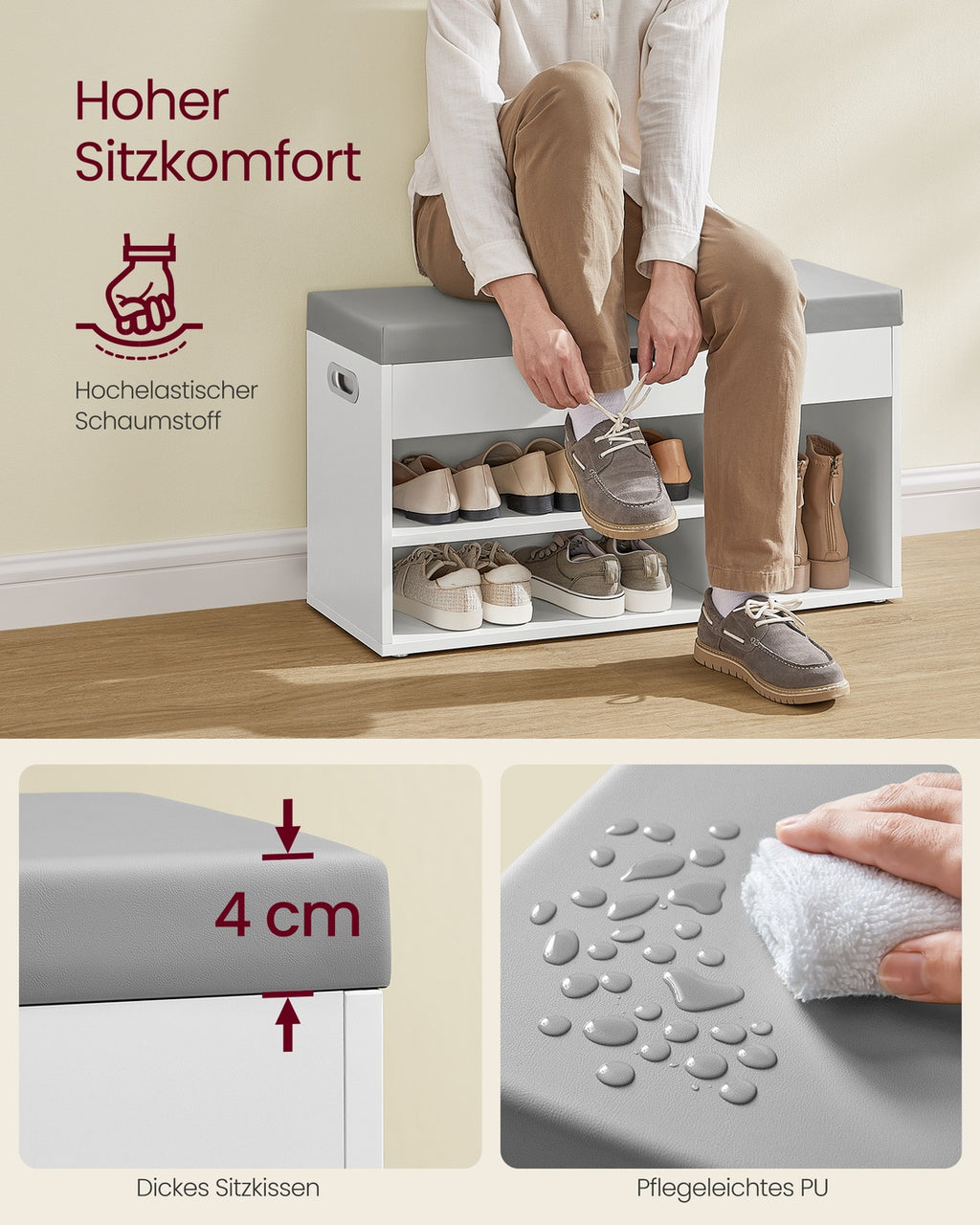 Schuhbank mit 3 offenen Fächern wolkenweiß