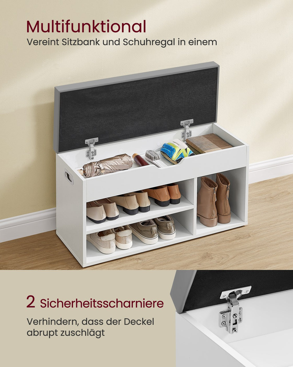 Schuhbank mit 3 offenen Fächern wolkenweiß