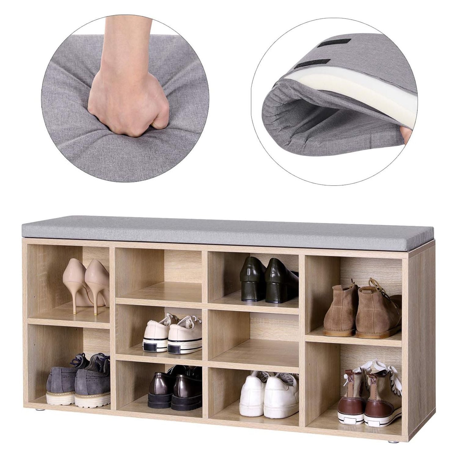 Gepolsterte Schuhbank Naturfarben-Grau