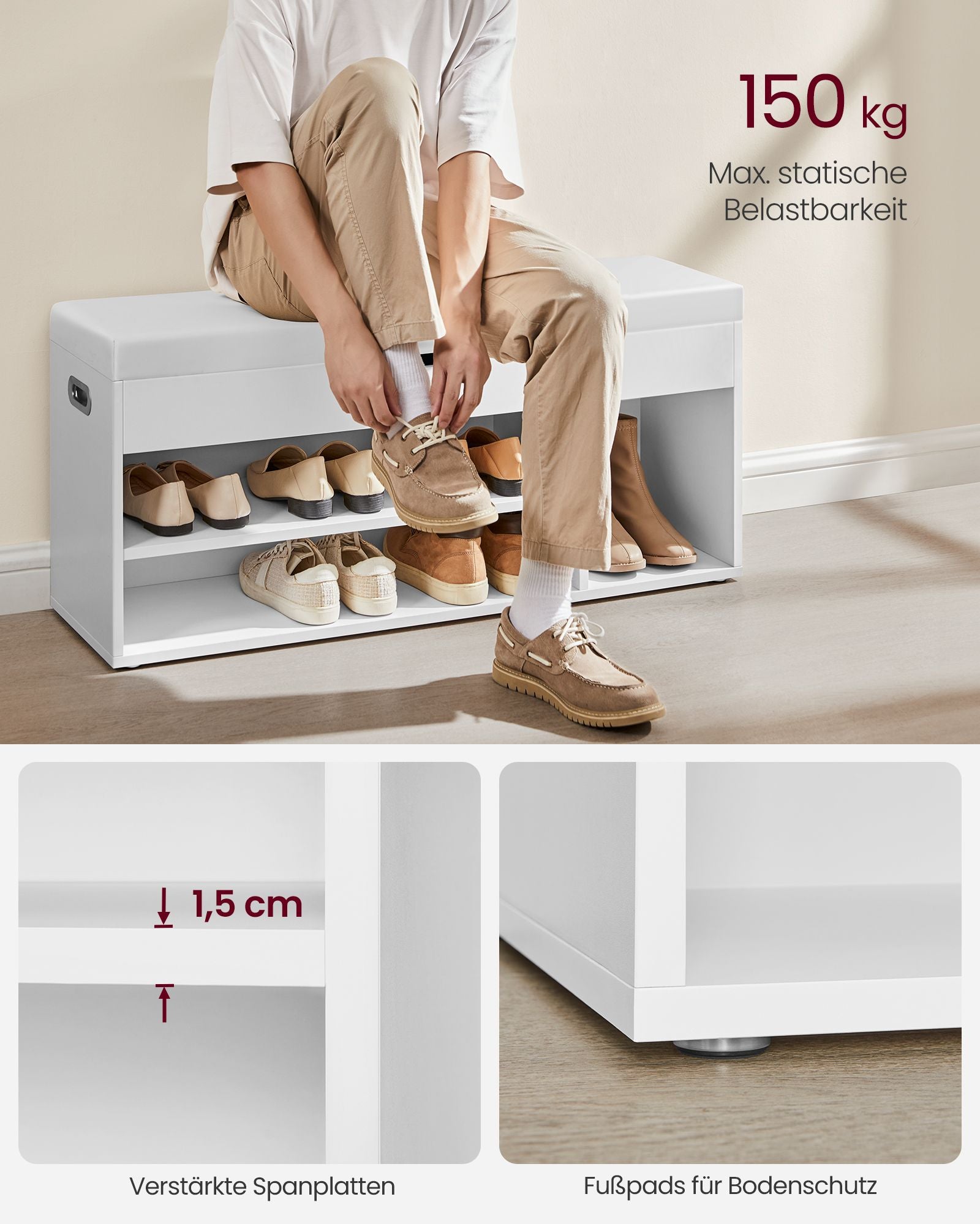 Schuhbank mit Sitzfläche gepolstert belastbar vintagebraun