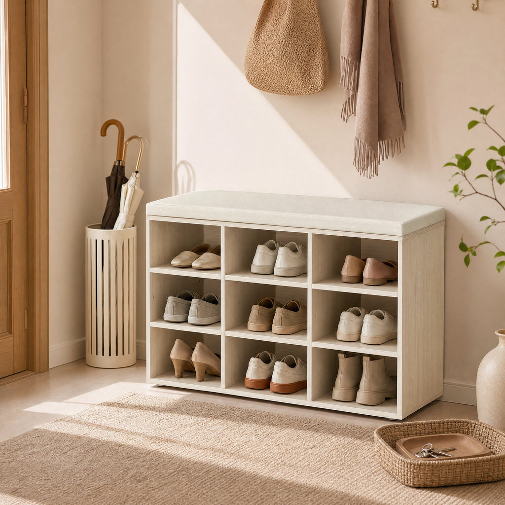 Schuhbank mit Stauraum, Schuhregal mit Sitzfläche, Sitzbank