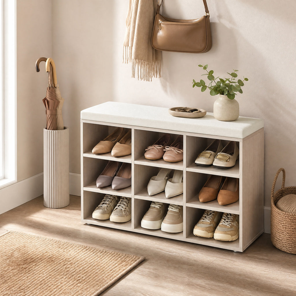 Schuhbank mit Stauraum, Schuhregal mit Sitzfläche, Sitzbank