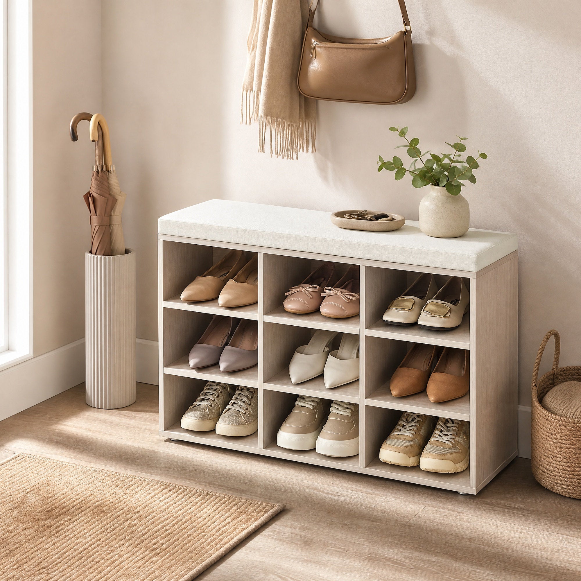 Schuhbank mit Stauraum, Schuhregal mit Sitzfläche, Sitzbank