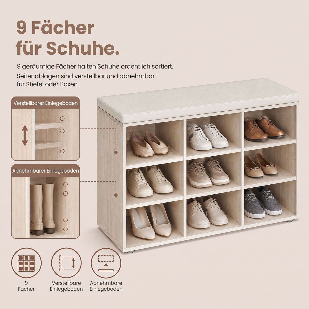Schuhbank mit Stauraum, Schuhregal mit Sitzfläche, Sitzbank