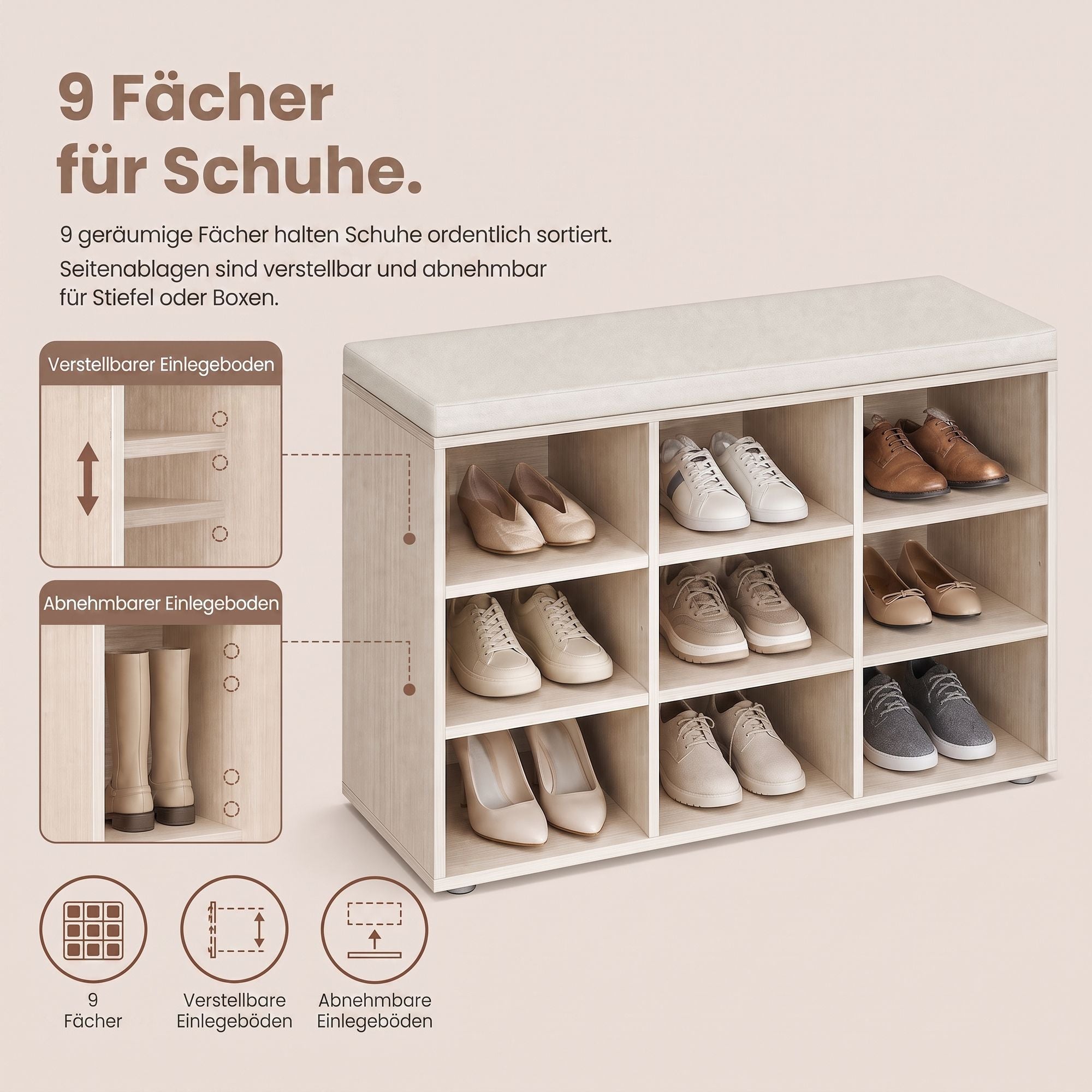 Schuhbank mit Stauraum, Schuhregal mit Sitzfläche, Sitzbank