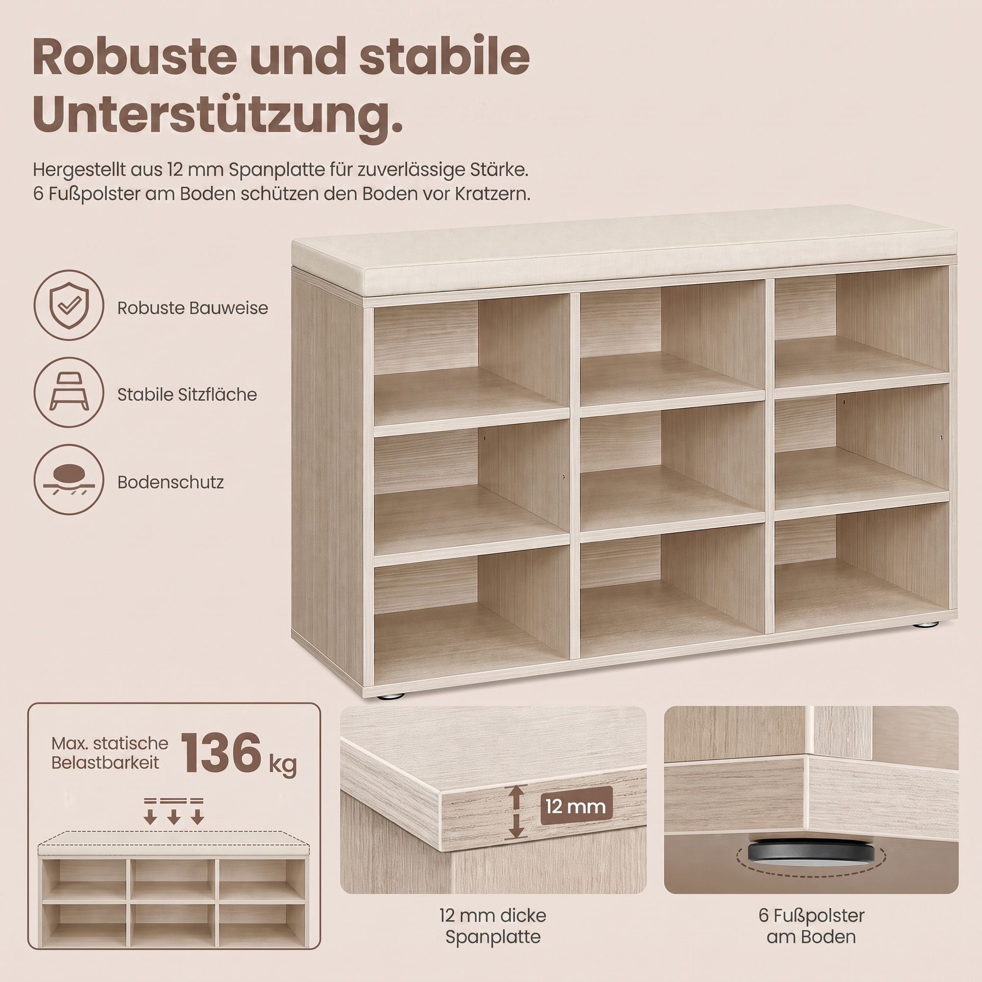 Schuhbank mit Stauraum, Schuhregal mit Sitzfläche, Sitzbank