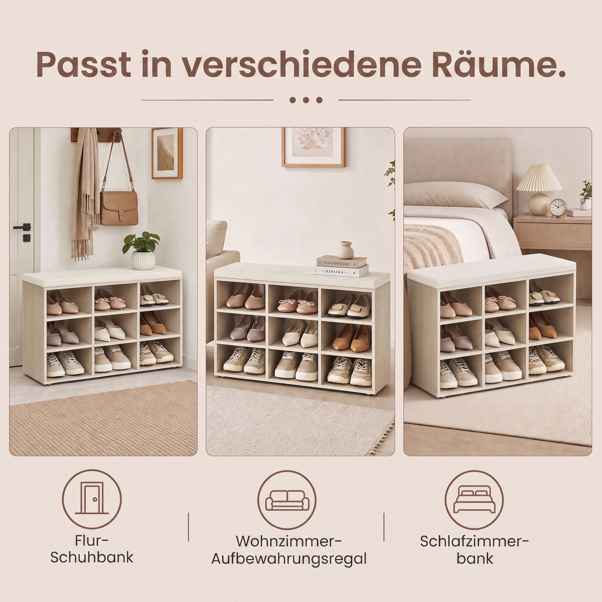 Schuhbank mit Stauraum, Schuhregal mit Sitzfläche, Sitzbank