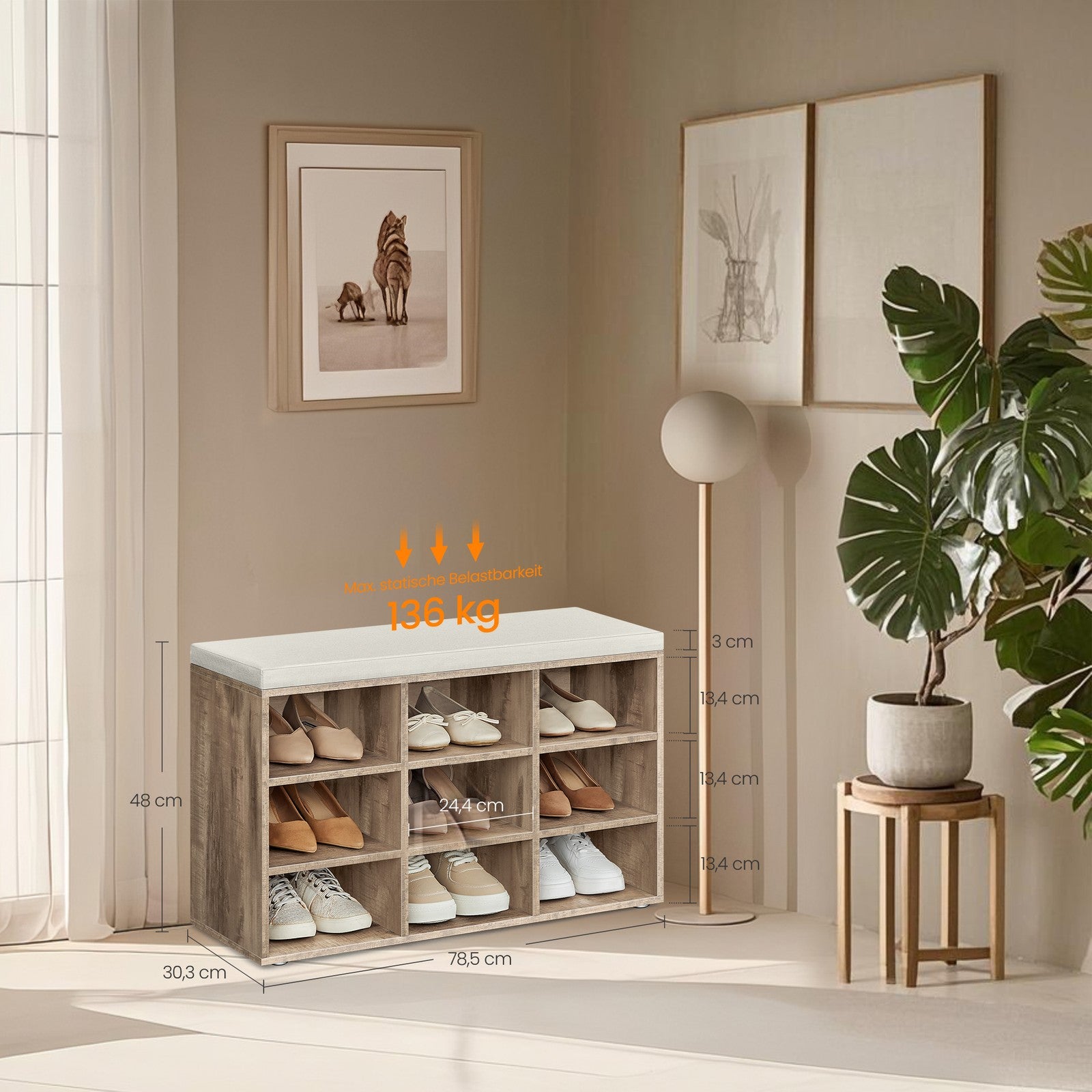 Schuhbank mit Stauraum, Schuhregal mit Sitzfläche, Sitzbank