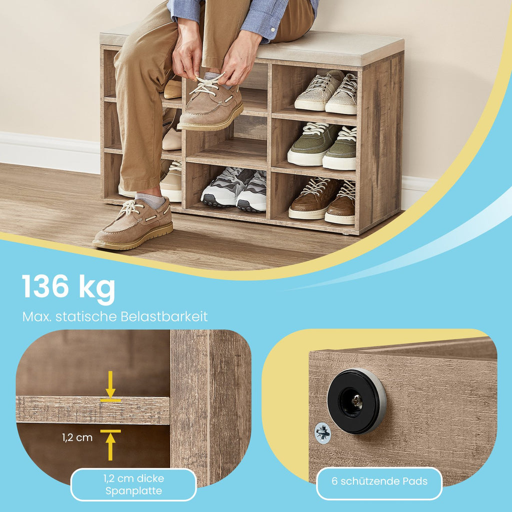 Schuhbank mit Stauraum, Schuhregal mit Sitzfläche, Sitzbank