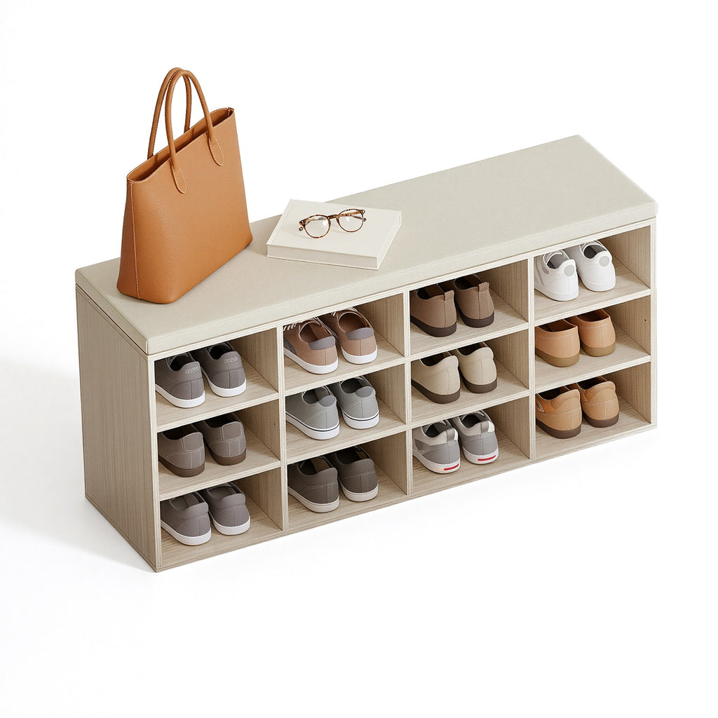 Sitzbank mit Stauraum, Schuhregal mit Kissen, 12 Fächer