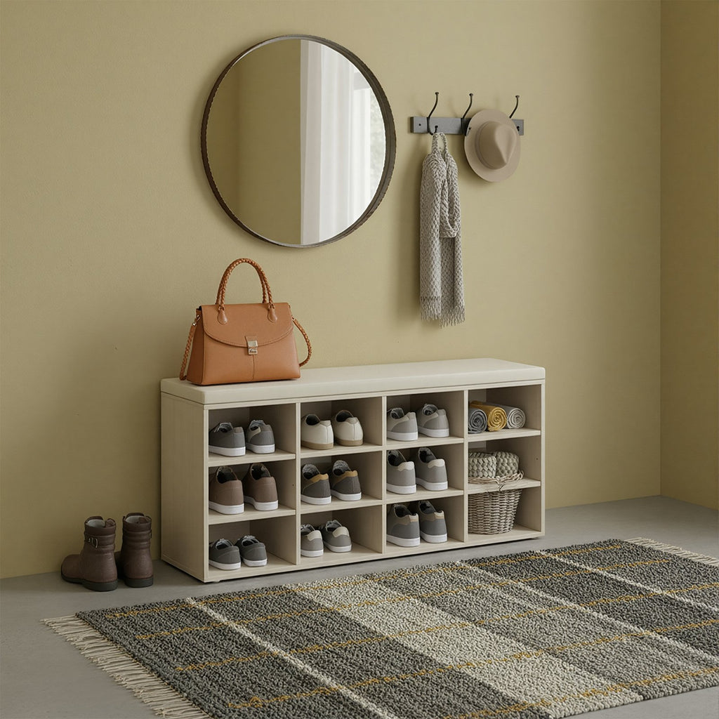 Sitzbank mit Stauraum, Schuhregal mit Kissen, 12 Fächer