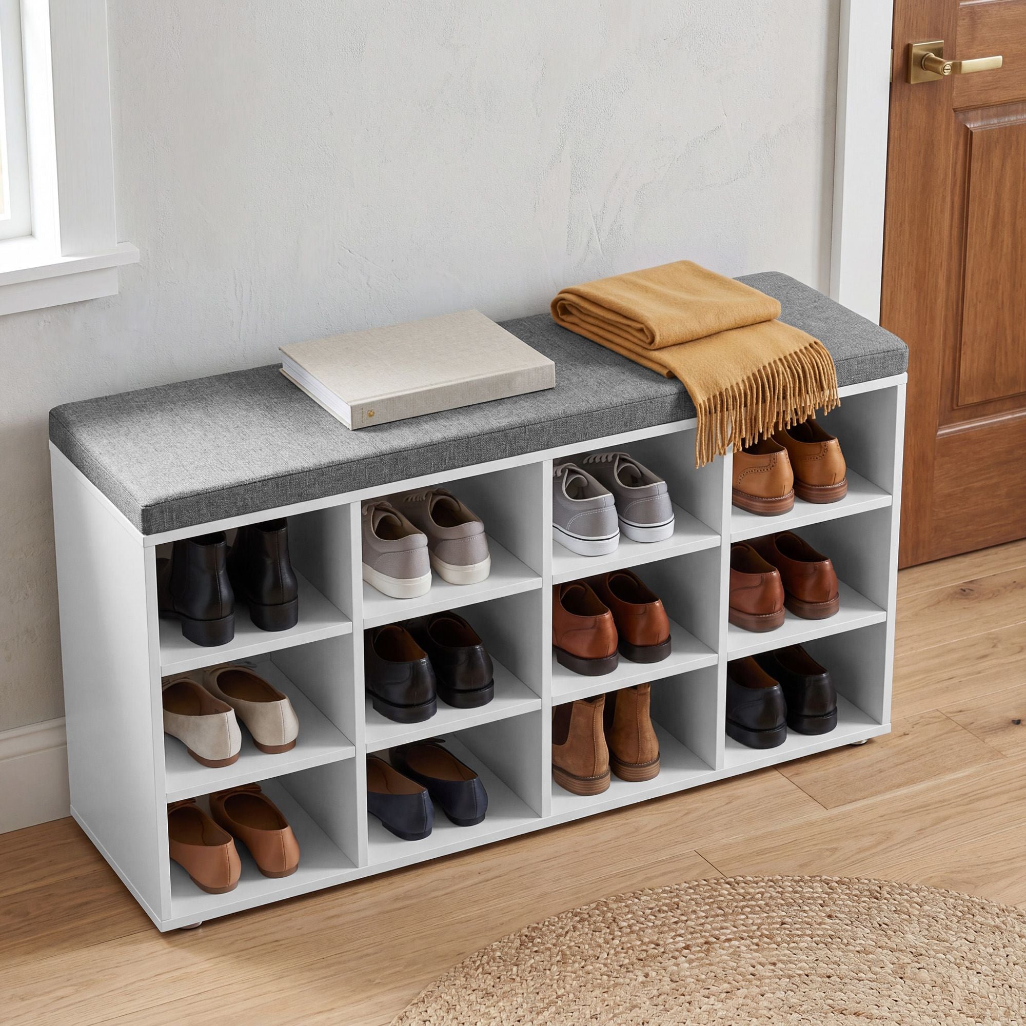 Schuhbank, Schuhregal mit Sitzfläche, Sitzbank mit Stauraum