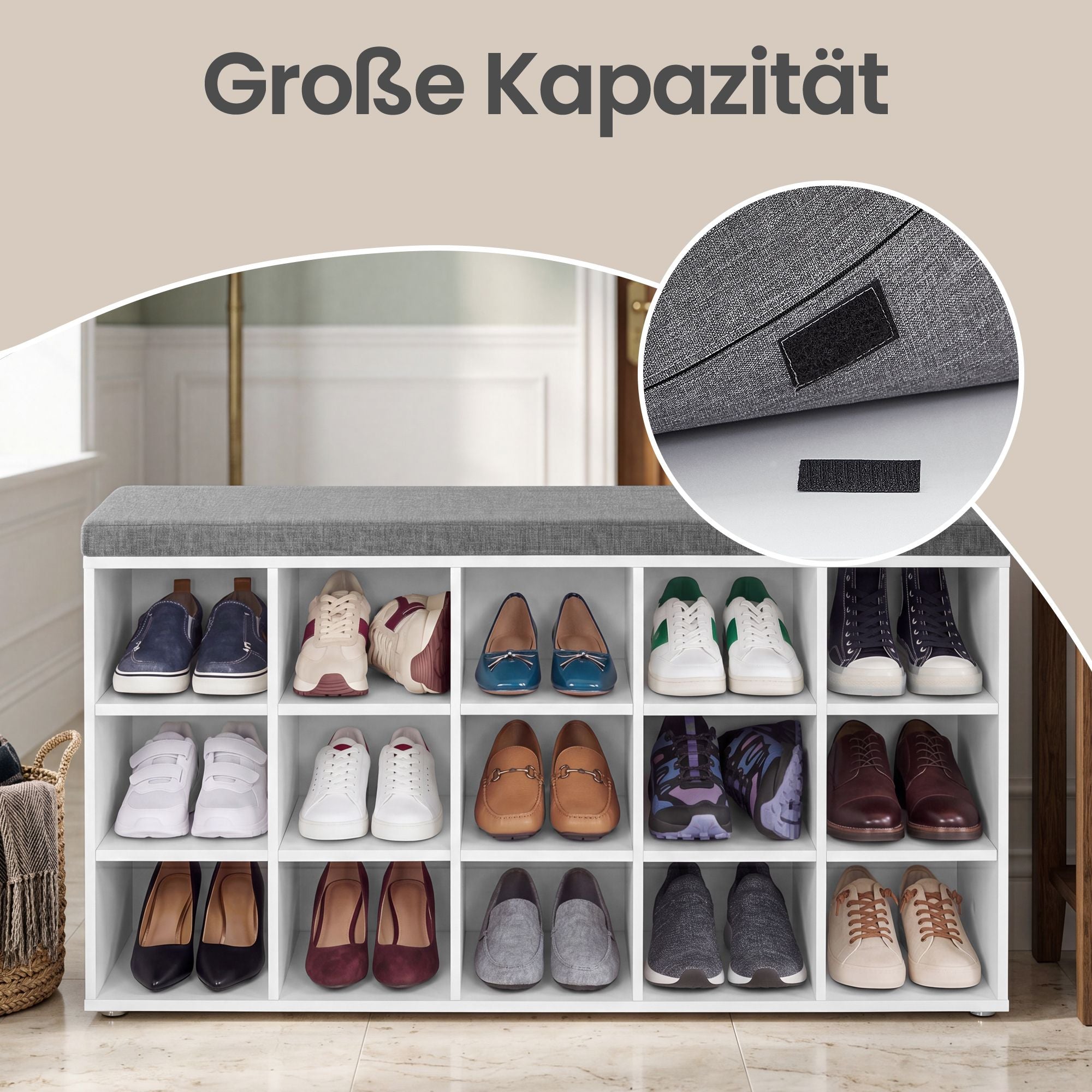 Schuhbank, Schuhregal mit Sitzfläche, Sitzbank mit Stauraum
