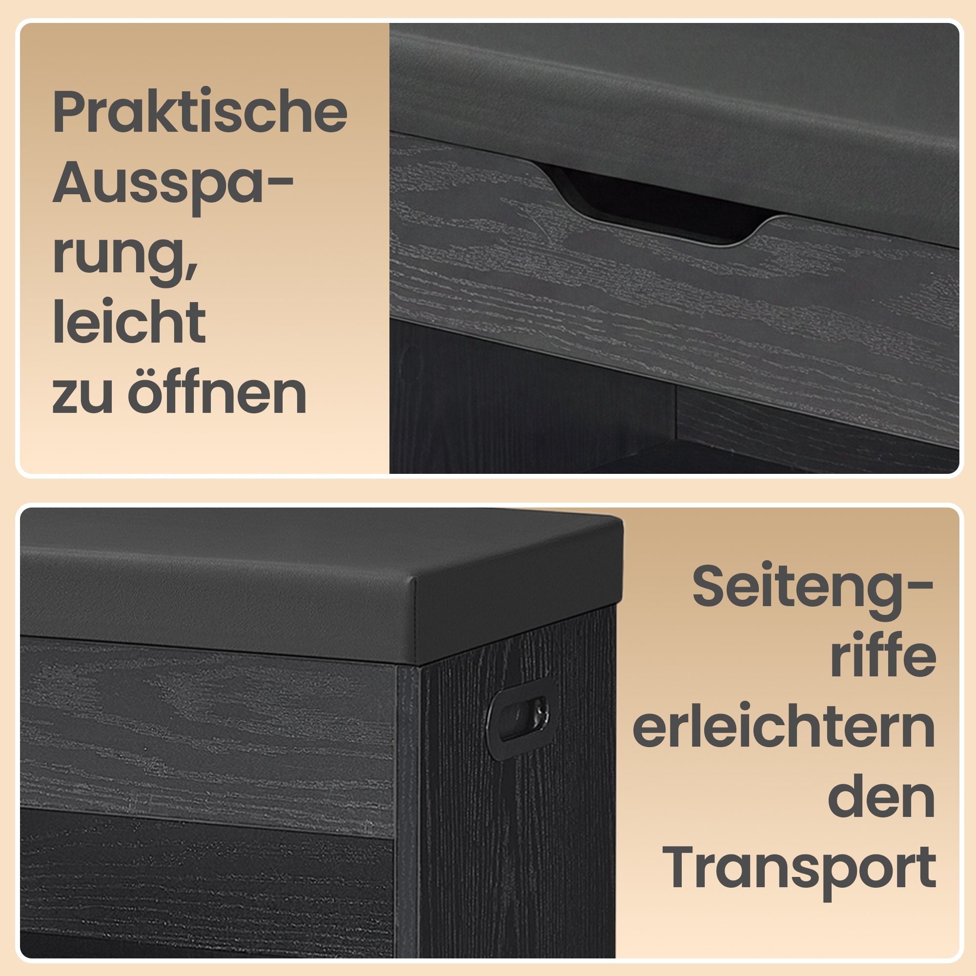 Schuhbank mit Stauraum, gut gepolstert, Sitzbank mit 3 offenen Fächern
