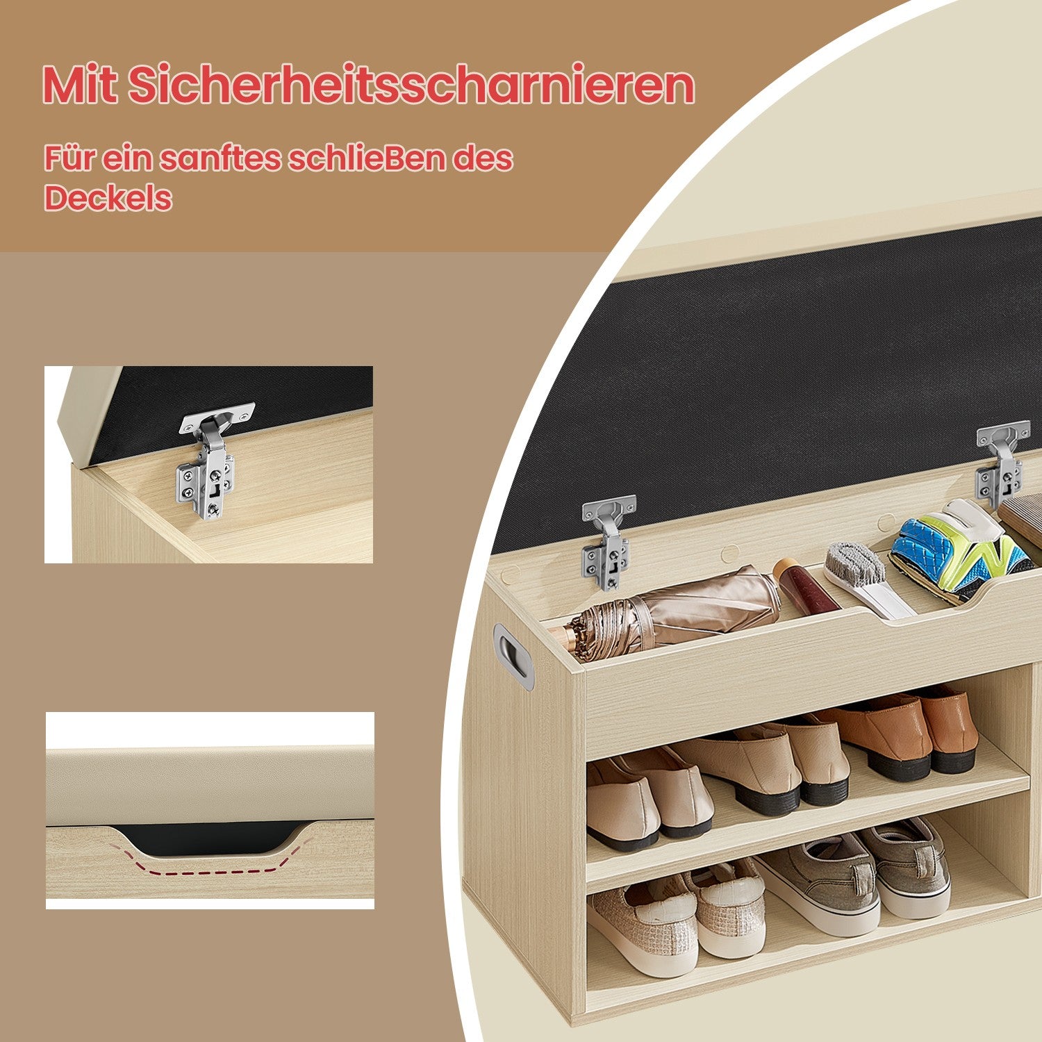 Schuhbank, Sitzbank mit Stauraum, gepolstert