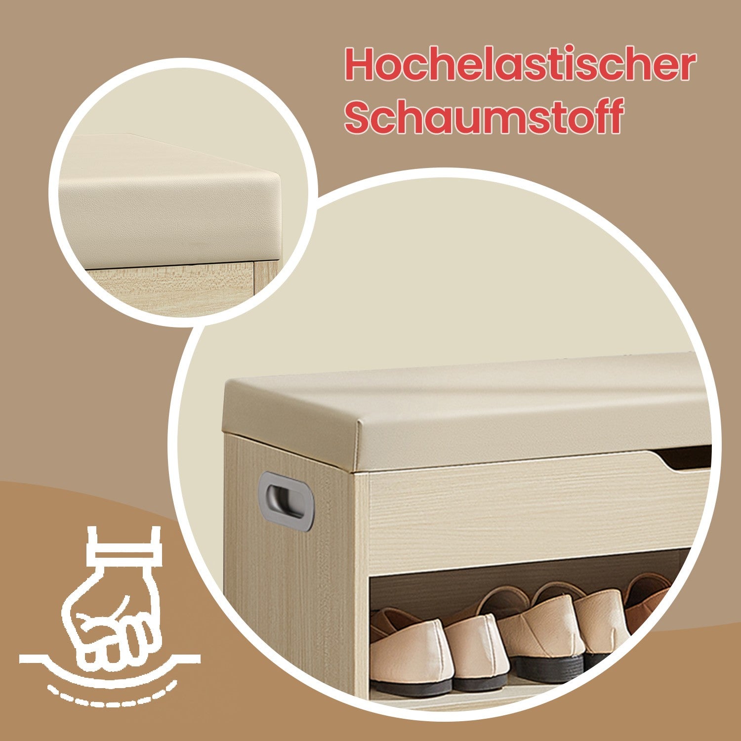 Schuhbank, Sitzbank mit Stauraum, gepolstert