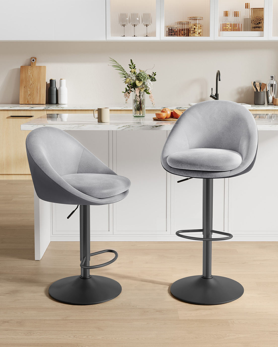 Barhocker 2er Set höhenverstellbar taubengrau-tintenschwarz