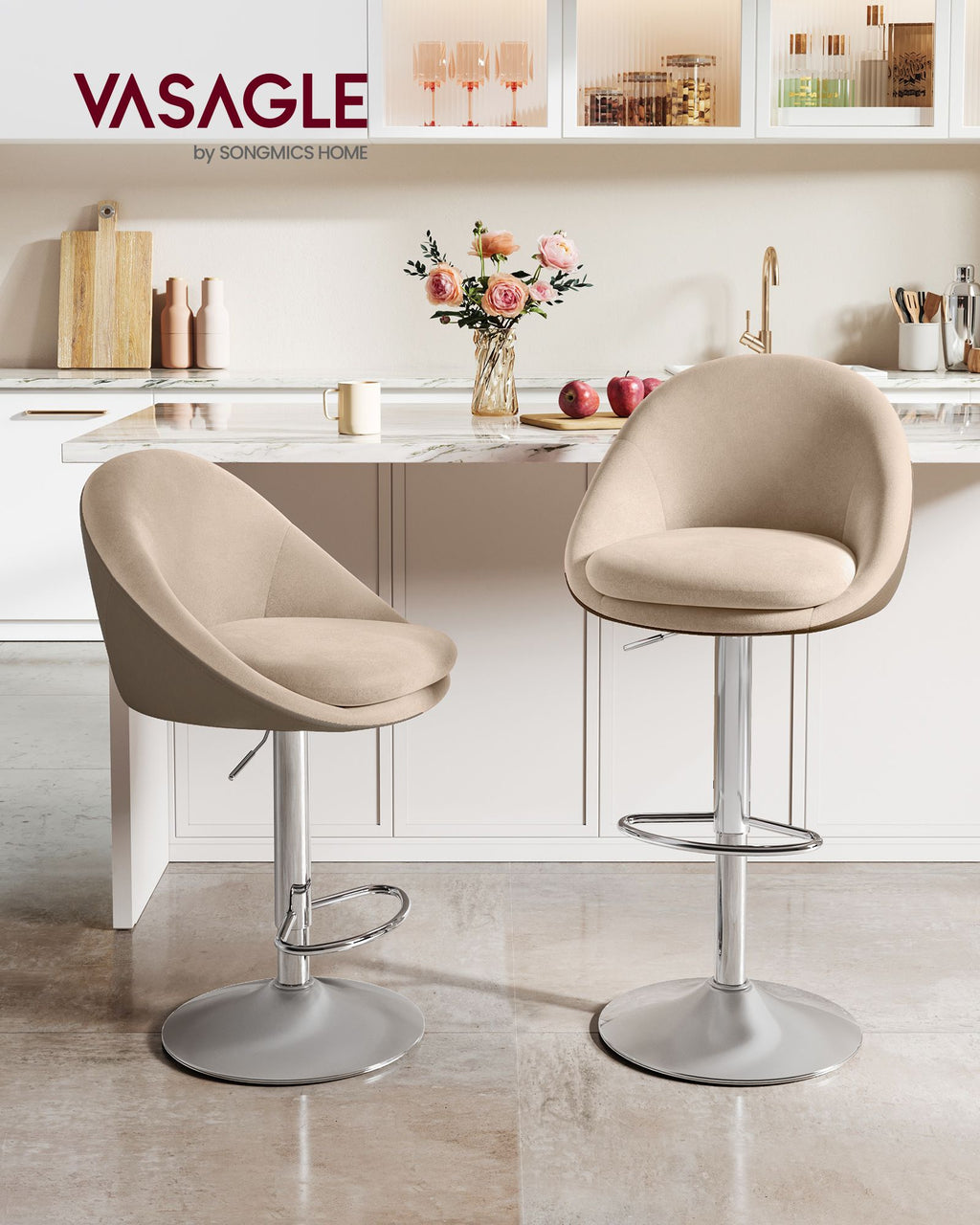 Barhocker 2er Set höhenverstellbar kamelbraun-silbergrau