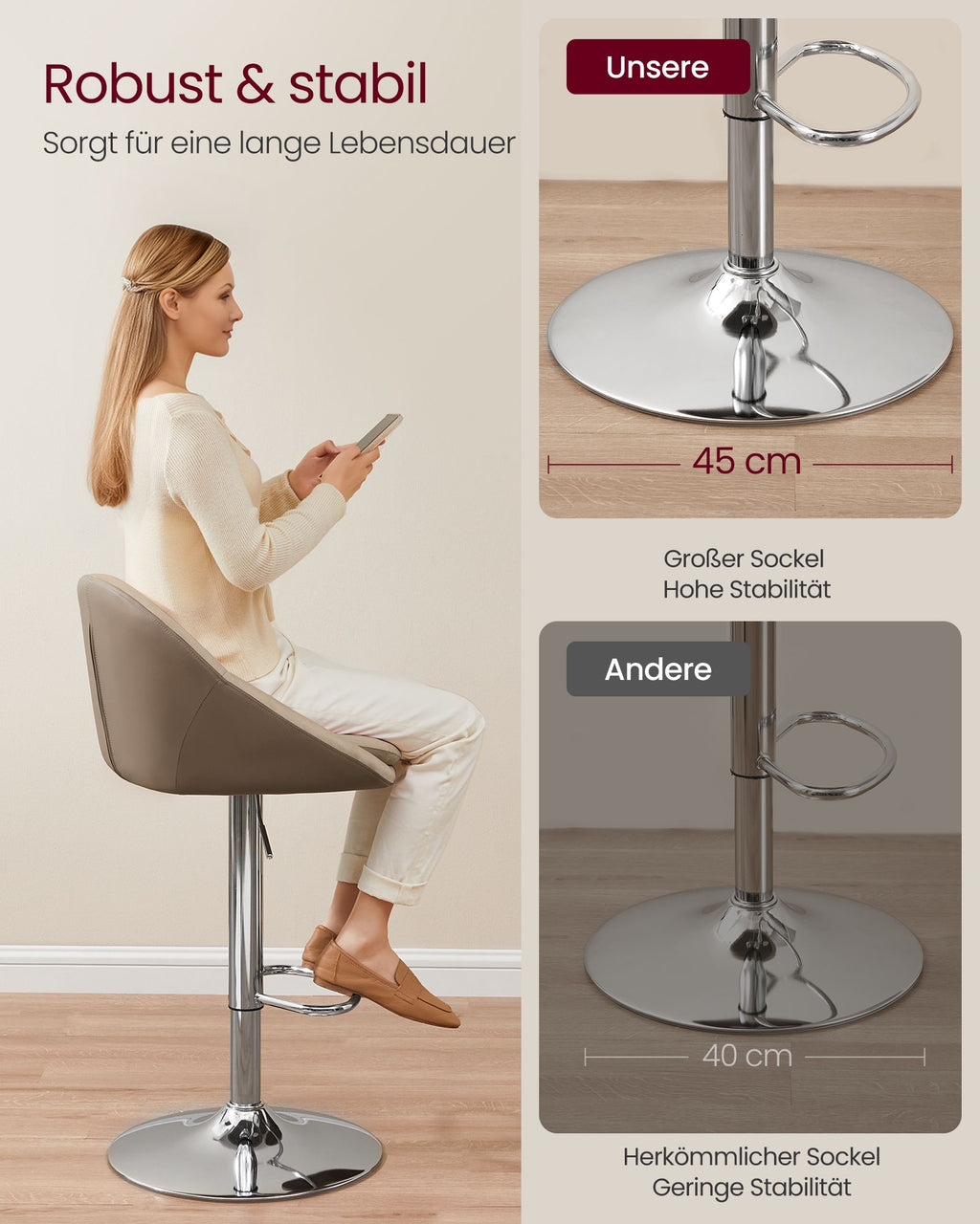 Barhocker 2er Set höhenverstellbar kamelbraun-silbergrau
