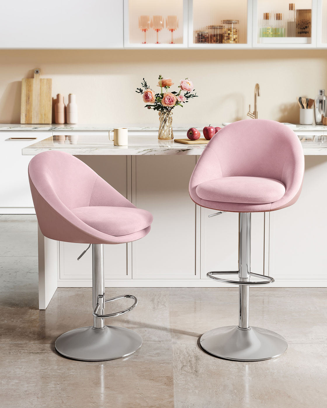 Barhocker 2er Set höhenverstellbar pastellrosa-Silbergrau
