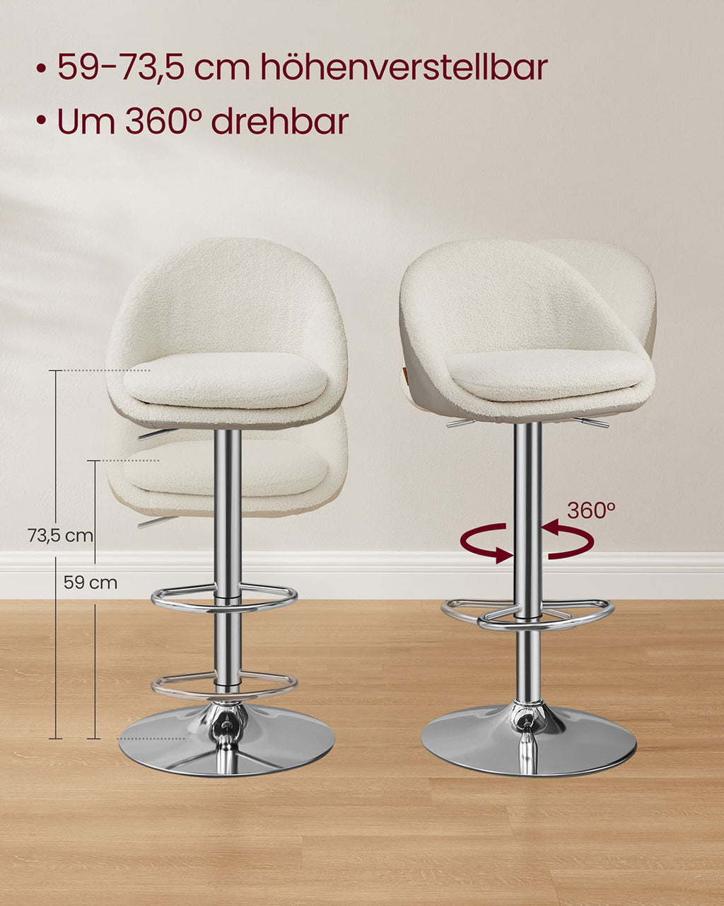 Barhocker 2er Set höhenverstellbar cremeweiß-Silbergrau
