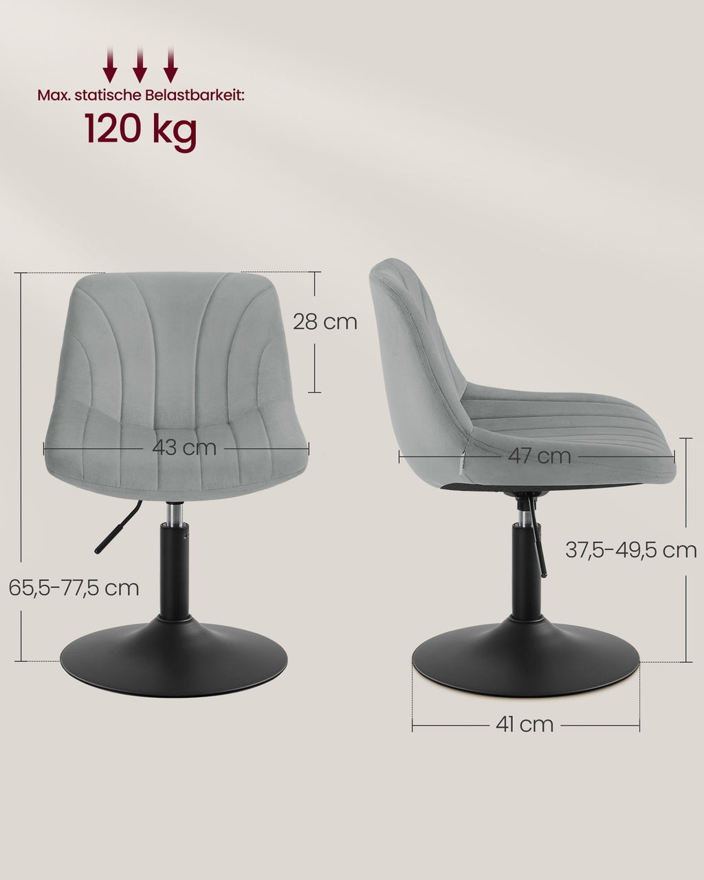 Schminkhocker mit Rückenlehne und drehbarer Sitzfläche