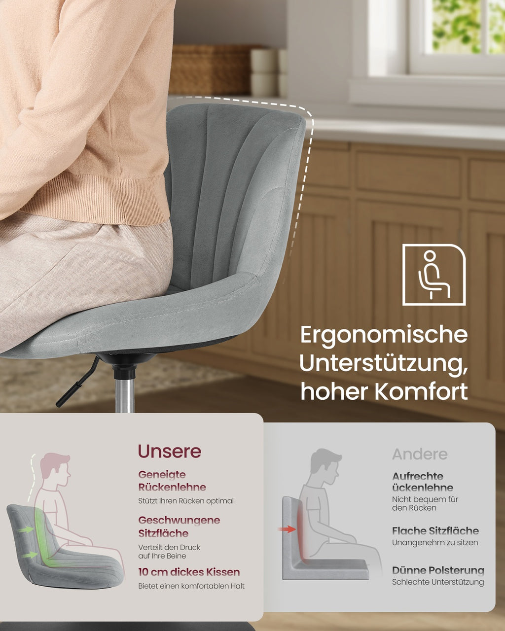 Schminkhocker mit Rückenlehne und drehbarer Sitzfläche