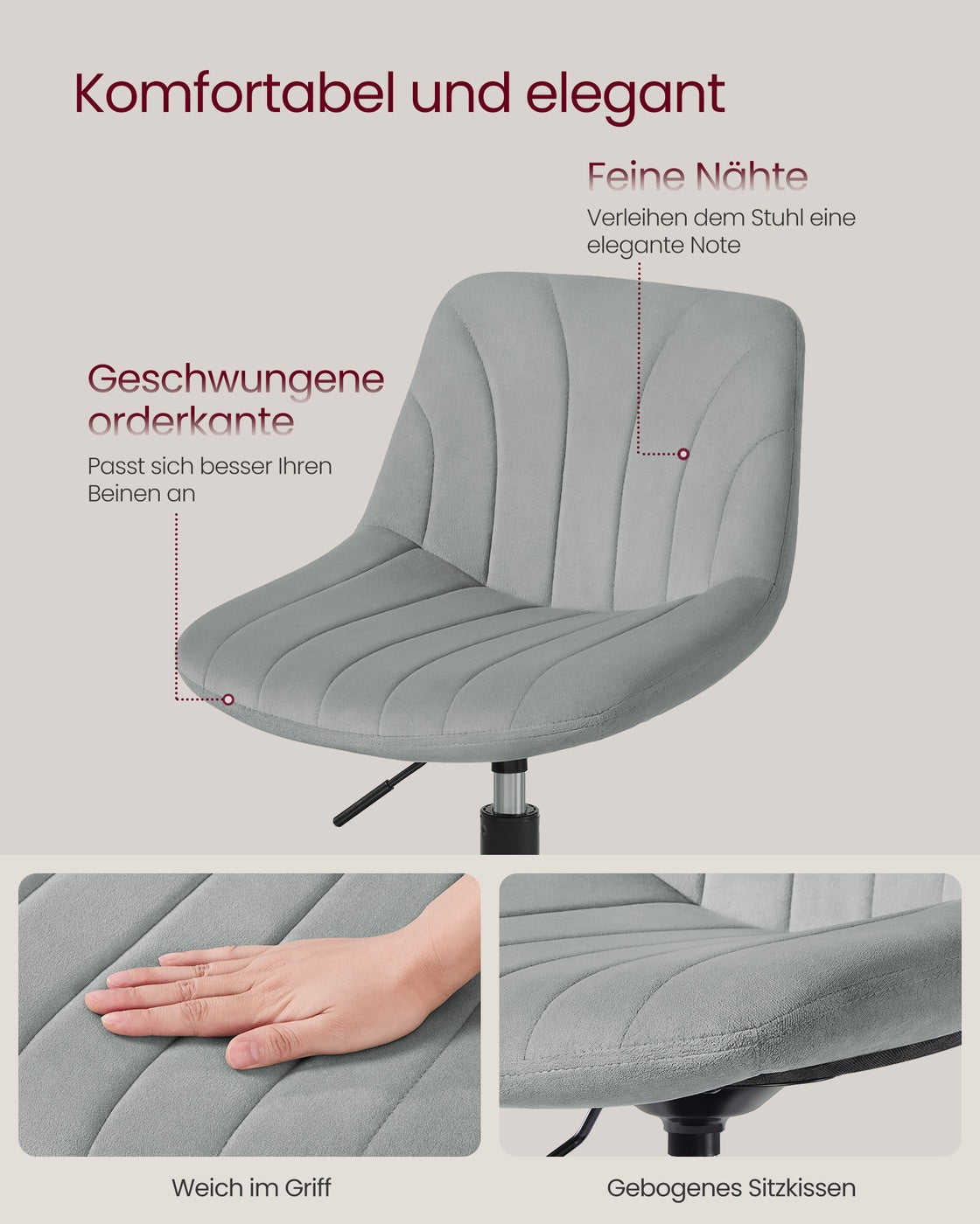 Schminkhocker mit Rückenlehne und drehbarer Sitzfläche