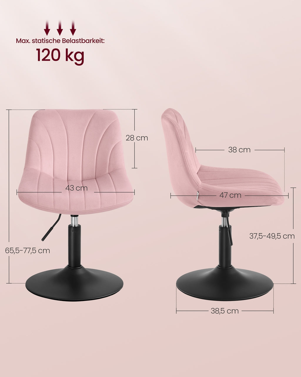 Schminkstuhl mit Rückenlehne pastellrosa