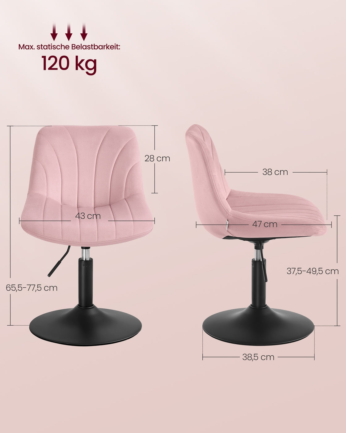 Schminkstuhl mit Rückenlehne pastellrosa