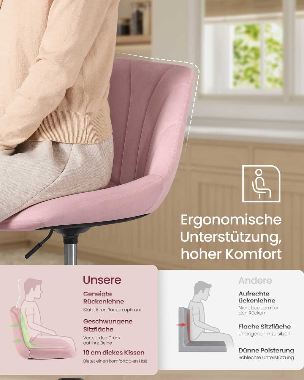 Schminkstuhl mit Rückenlehne pastellrosa
