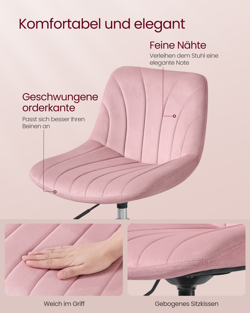 Schminkstuhl mit Rückenlehne pastellrosa