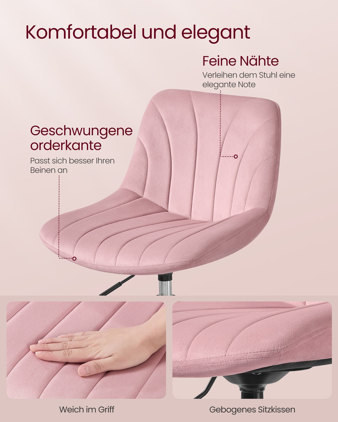Schminkstuhl mit Rückenlehne pastellrosa