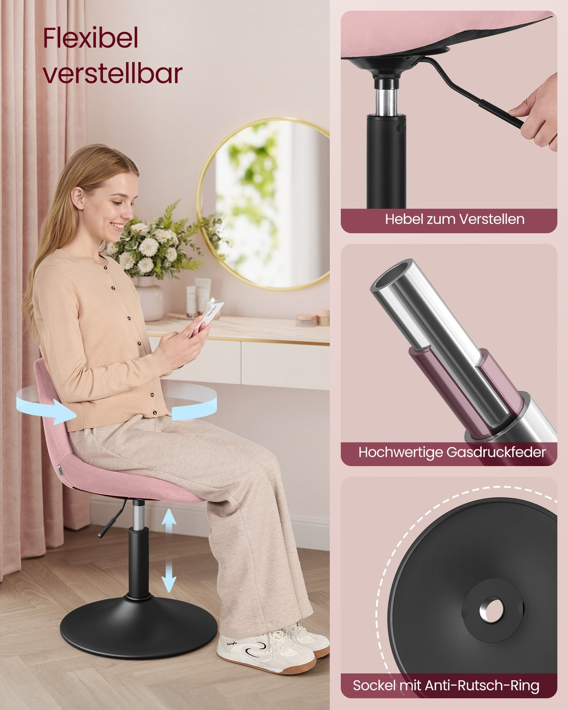 Schminkstuhl mit Rückenlehne pastellrosa