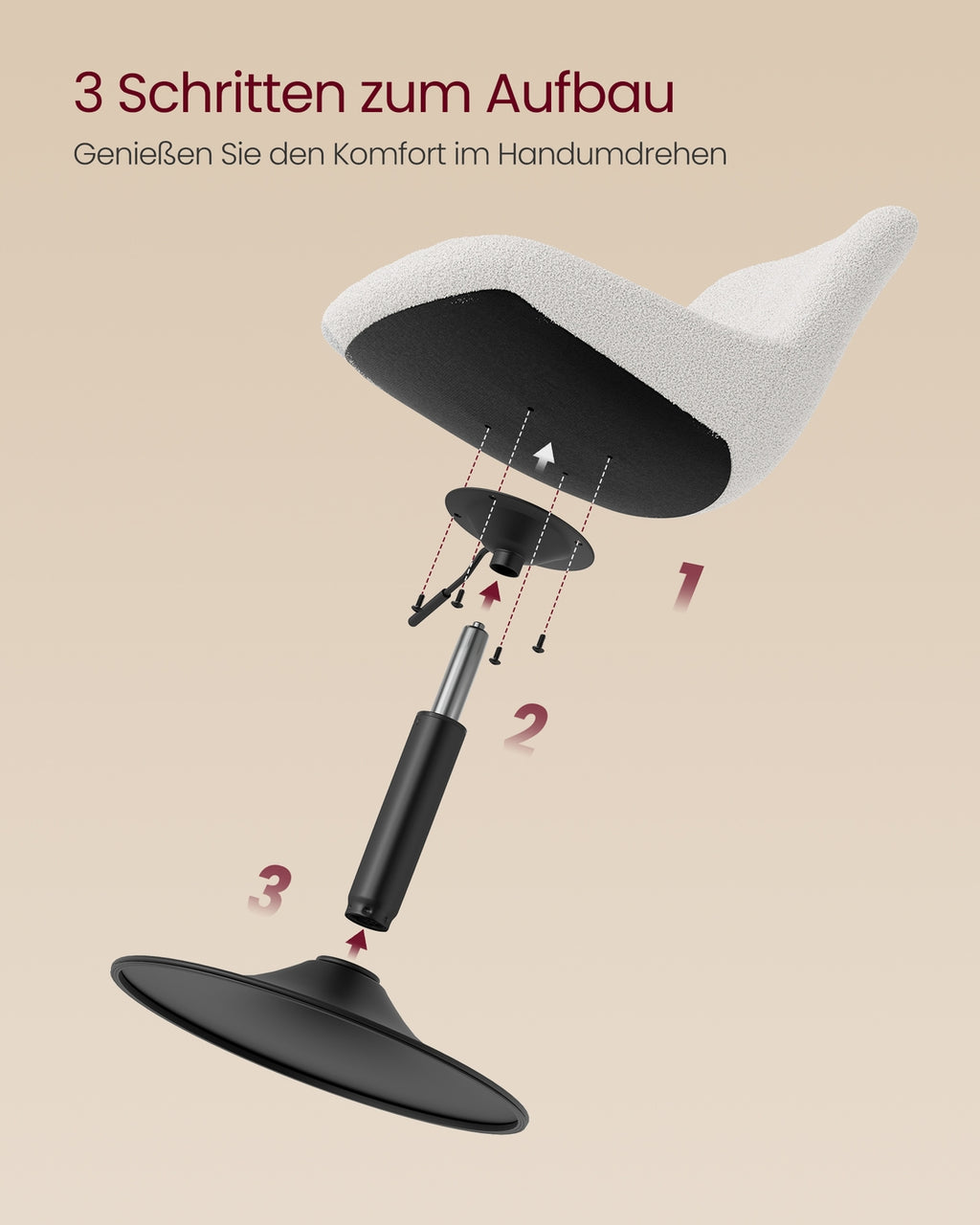 Barhocker, Barstuhl mit Rückenlehne und drehbarer Sitzfläche cremeweiß