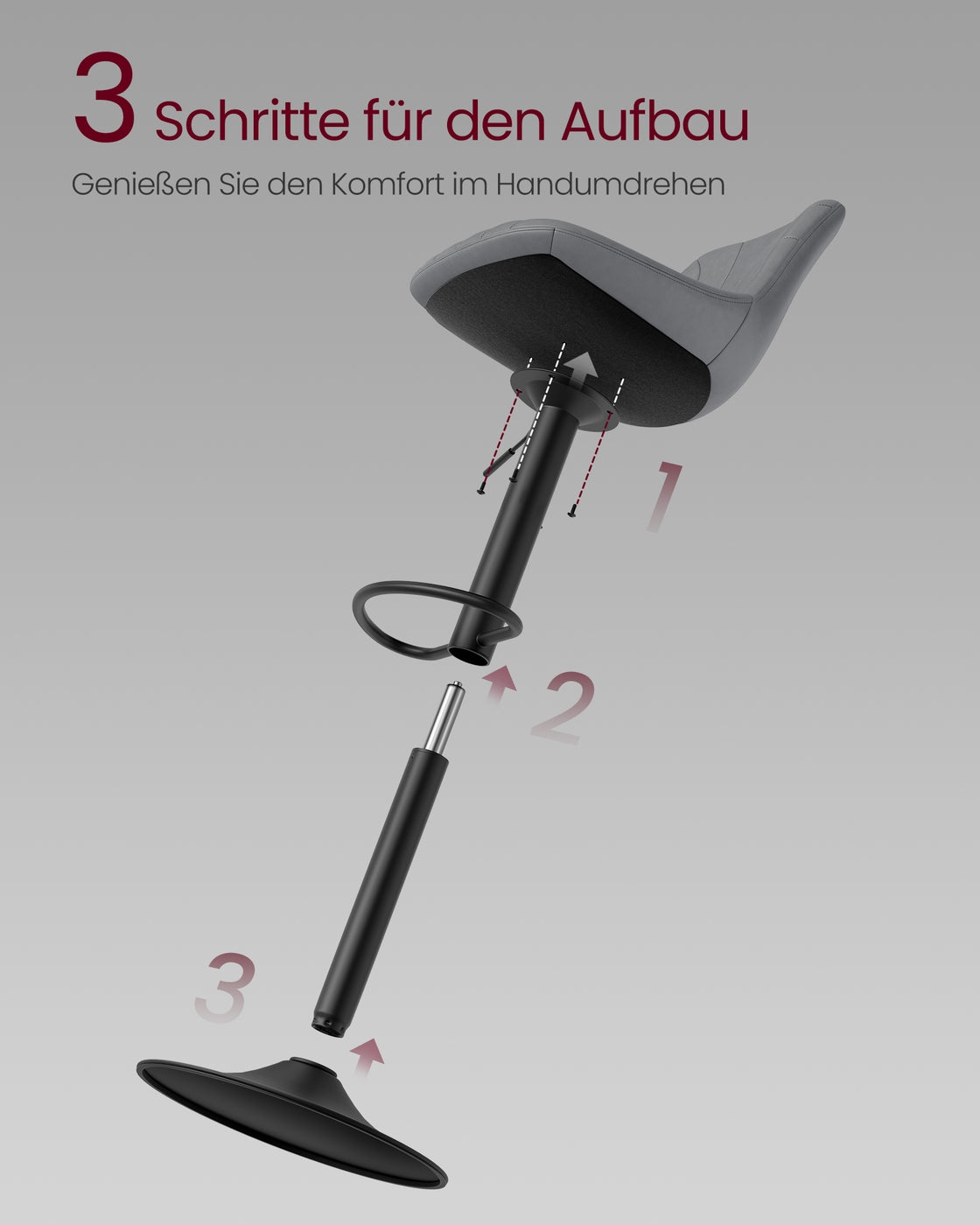 Barhocker 2er Set, Barstuhl mit Rückenlehne und drehbarer Sitzfläche schiefergrau