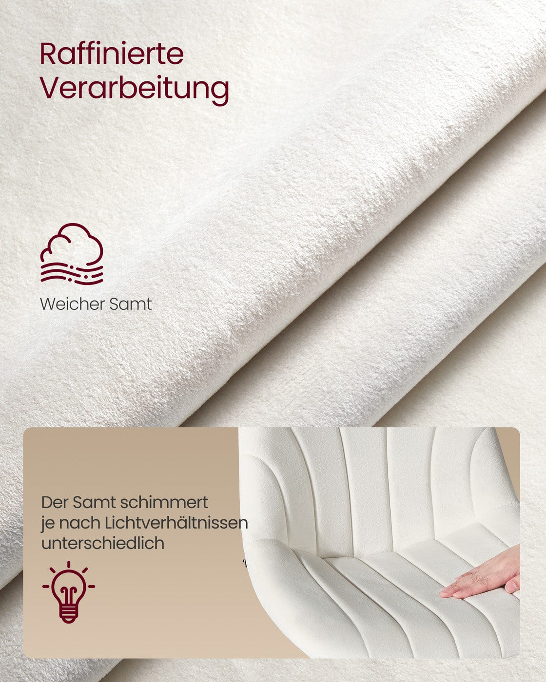 Barhocker 2er Set, Barstuhl mit Rückenlehne und drehbarer Sitzfläche cremeweiß